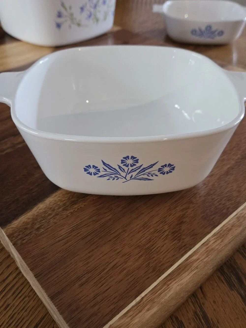 Corning Ware 1½ quart square casserole in the Blue Cornflower